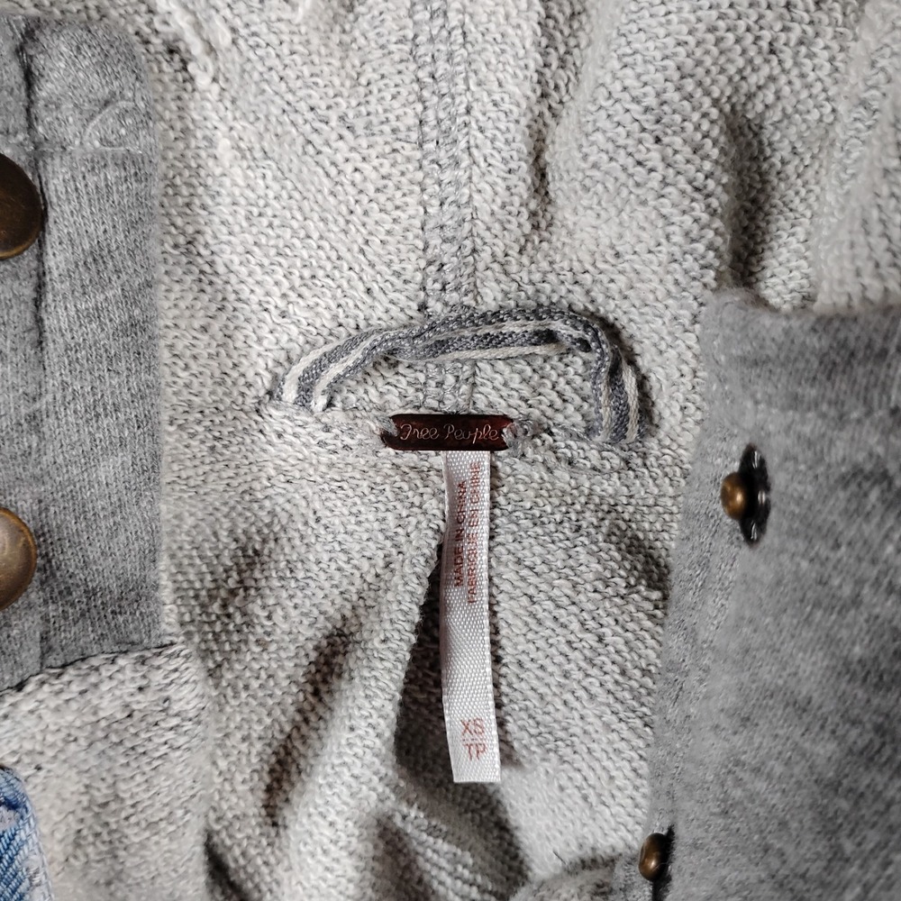 Free People Womens Distressed Denim Jacket Gray Hooded Layered Blue XS - Picture 3 of 11